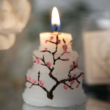 Wedding Cake Candle Cherry Blossom Design Gift Wrapped with Thank You Tag - Chic Party Favors for Special Occasions 2"