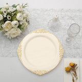 10 Pack | 10inch Ivory Gold Leaf Embossed Baroque Plastic Dinner Plates