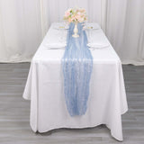 9ft Dusty Blue Sheer Crinkled Organza Table Runner, Premium Shimmer Chiffon Layered Table Runner