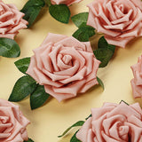 24 Roses | 5inch Dusty Rose Artificial Foam Flowers With Stem Wire and Leaves