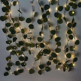 32ft 100 LED Green Silk Eucalyptus Leaf Garland Vine String Lights, Warm White Battery Operated