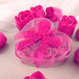 4 Pack | 24 Pcs Fuchsia Scented Rose Soap Heart Shaped Party Favors With Gift Boxes And Ribbon