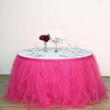 14FT Fuchsia 4 Layer Tulle Tutu Pleated Table Skirts