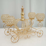 18inch Gold Metal 4-Arm Crystal Cinderella Carriage Candle Holder Centerpiece