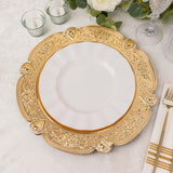 6 Pack Gold Round Acrylic Charger Plates With Floral Embossed Scalloped Rim, 13inch Unbreakable