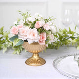 2 Pack | 4inch Gold Metal Ribbed Bowl Style Flower Table Pedestal Vase, Antique Mini Compote Vase