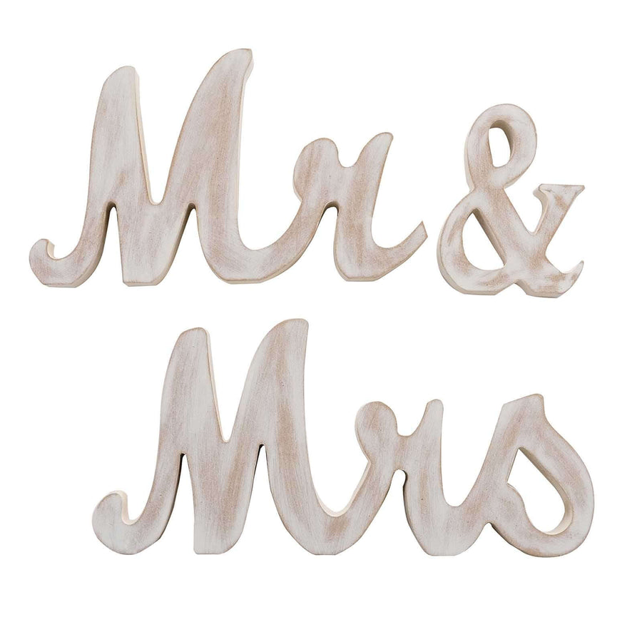 Wooden "Mr & Mrs" Freestanding Letters Whitewashed - Rustic Farmhouse Wedding Table Display Signs
