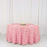 120inch Pink Grandiose 3D Rosette Satin Round Tablecloth