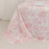 90x156inch White Pink French Toile Polyester Tablecloth, Seamless Floral Rectangle Table Cover