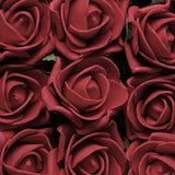 24 Roses | 2inch Red Artificial Foam Flowers With Stem Wire and Leaves#whtbkgd