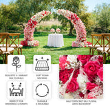 Silk floral arch backdrop for weddings and events, featuring vibrant roses and soft foam backing.