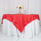 72inch x 72inch Red Accordion Crinkle Taffeta Table Overlay, Square Tablecloth Topper