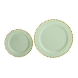 10 Pack Sage Green Disposable Party Plates with Gold Beaded Rim, 10inch Round Plastic Dinner Plates