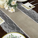 16inch x 108inch Taupe Faux Burlap Jute Lace Table Runner Boho Chic Rustic Decor