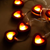 5ft Red Wooden Heart LED String Lights, Warm White Battery Operated Hanging Fairy Lights