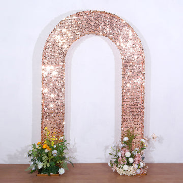 8ft Rose Gold Double Sided Big Payette Sequin Open Arch Wedding Arch Cover, U-Shaped Fitted Wedding Backdrop Slipcover