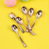 24 Pack | Rose Gold 4inch Heavy Duty Plastic Mini Dessert Spoons, Disposable Silverware