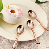 24 Pack | Rose Gold 4inch Heavy Duty Plastic Mini Dessert Spoons, Disposable Silverware