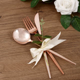 24 Pack | Rose Gold/Blush Sleek Modern Flatware Set, Premium Plastic Silverware Cutlery Set - 8inch