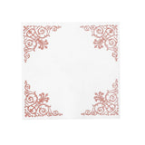 20 Pack White Linen-Feel Beverage Napkins with Rose Gold Fleur Vintage Print