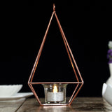 Blush / Rose Gold Pyramid Shaped Tealight Candle Holders, Open Frame Metal Geometric Flower Stand