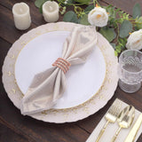 5 Pack Beige Shimmer Sequin Dots Polyester Table Napkins, Reusable Sparkle Glitter Cloth Dinner