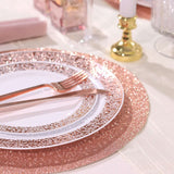 6 Pack | Blush Rose Gold Sparkle Placemats, Non Slip Decorative Round Glitter Table Mat