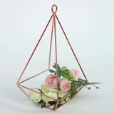 Blush / Rose Gold Pyramid Shaped Tealight Candle Holders, Open Frame Metal Geometric Flower Stand