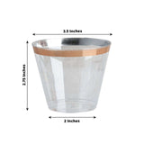 12 Pack | Clear 10oz Rose Gold Rim Plastic Party Cups, Disposable Tumblers