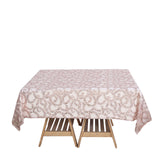 72"x72" Rose Gold Sequin Leaf Embroidered Tulle Table Overlay, Square Sheer Table Topper