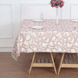 72"x72" Rose Gold Sequin Leaf Embroidered Tulle Table Overlay, Square Sheer Table Topper