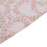 72"x72" Rose Gold Sequin Leaf Embroidered Tulle Table Overlay, Square Sheer Table Topper