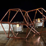 11" Rose Gold Geometric Candle Holder Set | Linked Metal Geometric Centerpieces with Votive Glass Holders