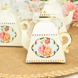 25 Pack 4inch Ivory Mini Teapot Favor Boxes, Tea Time Gift Box with Ribbon