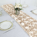 14x108inch Beige Grandiose 3D Rosette Satin Table Runner