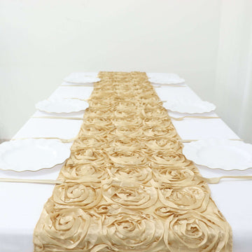 Rosette Satin 14"x108" Table Runner Champagne - Grandiose Design