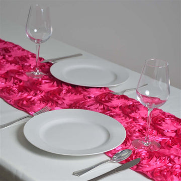 Rosette Satin 14"x108" Table Runner Fuchsia - Grandiose Design