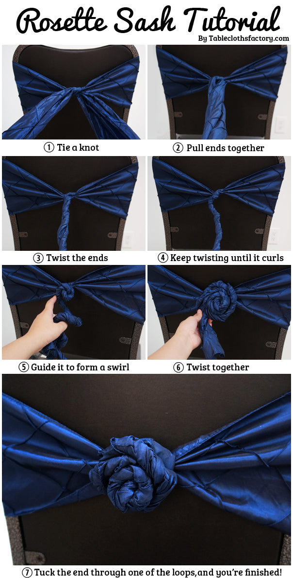 Rosette sash tying steps on a chair