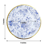 25 Pack | 7inch Blue Chinoiserie Floral Disposable Salad Plates with Gold Rim