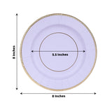 25-Pack Paper Round Dessert Plates in Lavender Lilac Sunray Design with Gold Rim