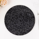 6 Pack Black Glitter Acrylic Charger Plates with Silver Abstract Lines Pattern