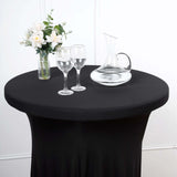 Black Round Heavy Duty Spandex Cocktail Table Cover With Natural Wavy Drapes