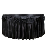 Satin 14ft Table Skirt Black Pleated Double Drape Design - Soft & Graceful for Events