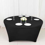 Black Stretch Spandex Fitted Round Tablecloth 72 in for 6 Foot Tables