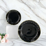 7.5inch Black With Gold Dot Rim Plastic Dessert Plates, Round Salad Disposable Tableware Plates