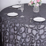 120inch Black Sequin Leaf Embroidered Seamless Tulle Round Tablecloth