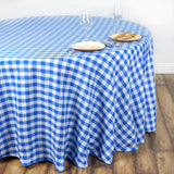 108" White Blue Buffalo Plaid Round Tablecloth, Checkered Gingham Polyester Tablecloth