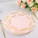 7.5Inch Gold Embossed Blush/Rose Gold Plastic Dessert Salad Plate - Round With Scalloped Edges