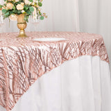 72x72inch Blush Rose Gold Wave Mesh Square Table Overlay With Embroidered Sequins