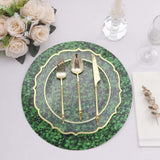 6 Pack Green Boxwood Leaf Print Disposable Dining Table Mats, 13inch Round Cardstock Paper Placemats